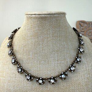 Antique Gold-Tone Floral Crystal Necklace With Rhinestone Accents 20 Inches Myth